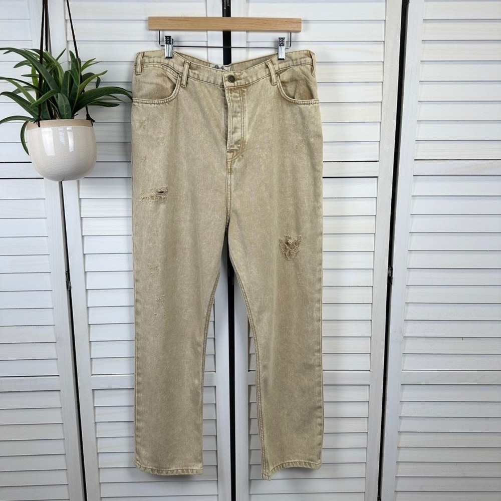 We the Free People Dakota Distressed Jeans Tan Straight Leg Women's Size 31